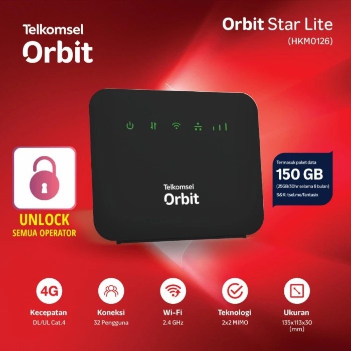 Modem Wifi 4G Telkomsel Orbit Star Lite free 150GB Unlock Resmi