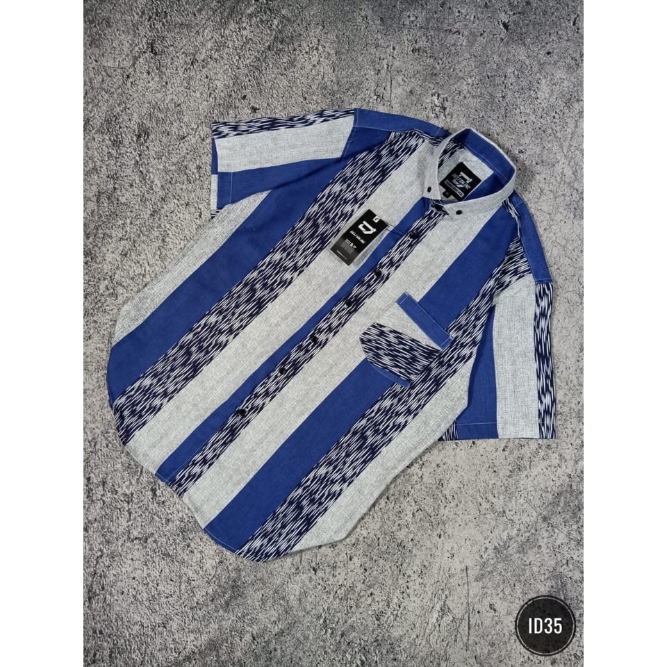 Kemeja Lengan Pendek Pria Model Slimfit Kemeja - Stripe Lengan Pendek Salur Casual (ID27)