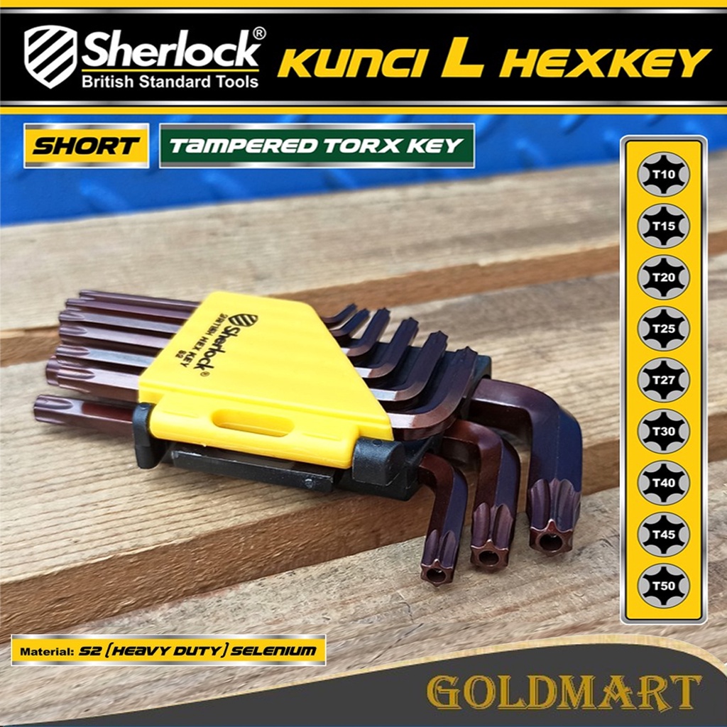 Kunci L Bintang Set 9pcs (Pendek) / Sherlock Kunci L Torx Key Tampered