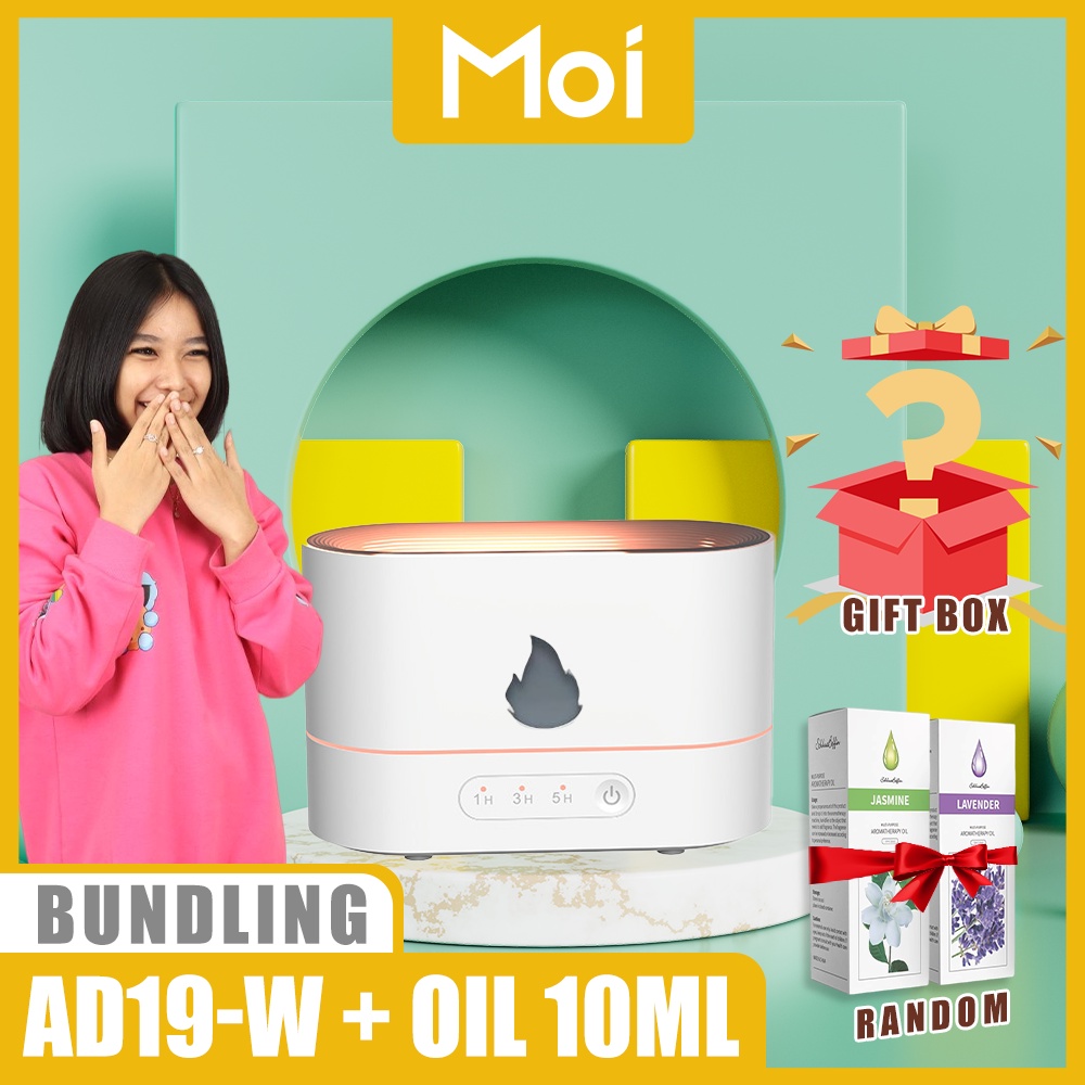[ PAKET BUNDLING ] Moi 200ML Humidifier Aromatherapy Purifier Diffuser Mini Simulasi Api Ultrasonic