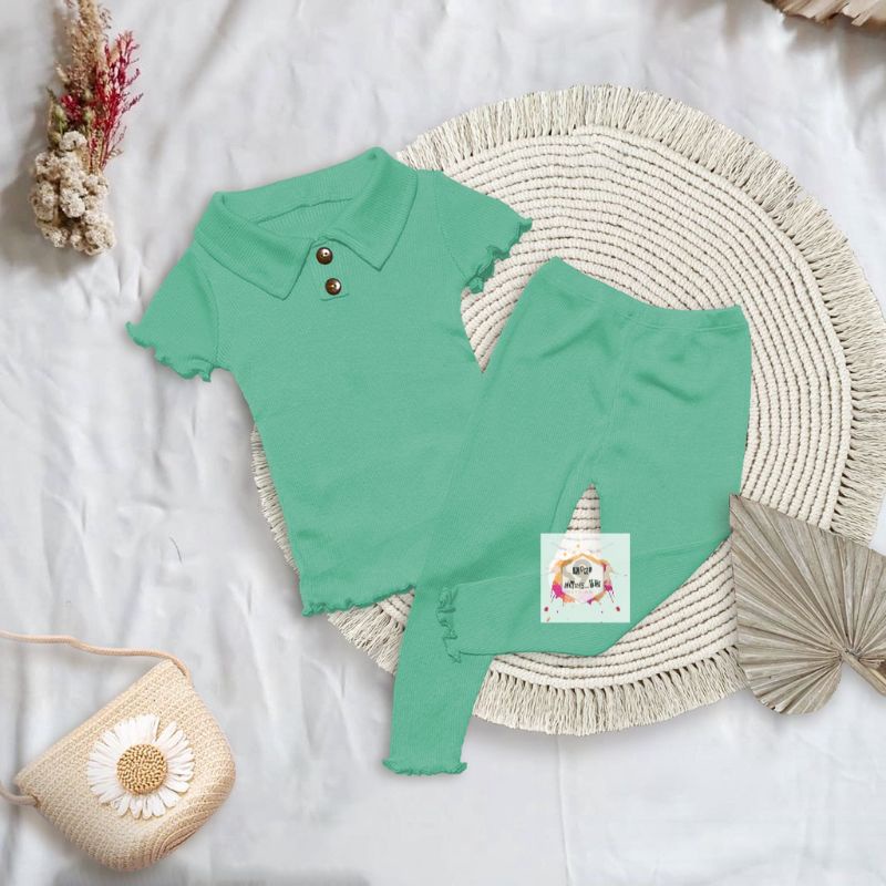 One Set Setelan Baju Anak Perempuan Korean Cruly Tee 1-6 th