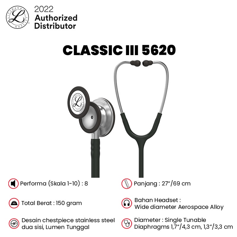 3M Littmann Classic III Stethoscope / Stetoskop Dewasa - BLACK - 5620