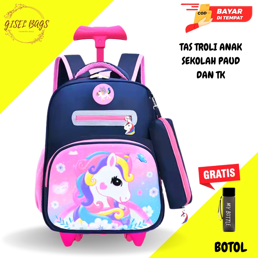 Tas trolly anak perempuan paud dan tk import karakter lucu dan unik anti air