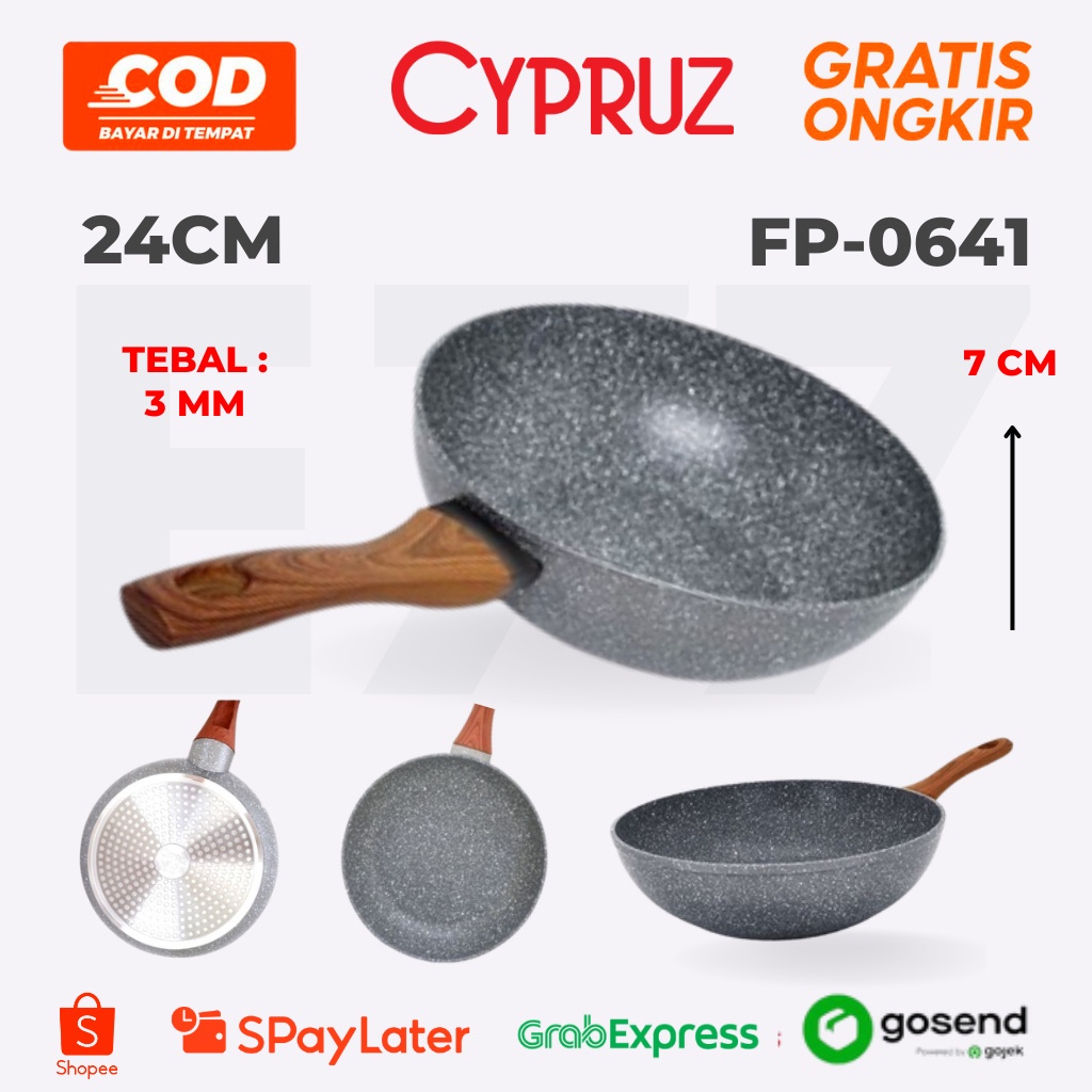 Fry Pan Wok Marble Induksi Cyprus 24cm Wajan Wok Cypruz FP-0641