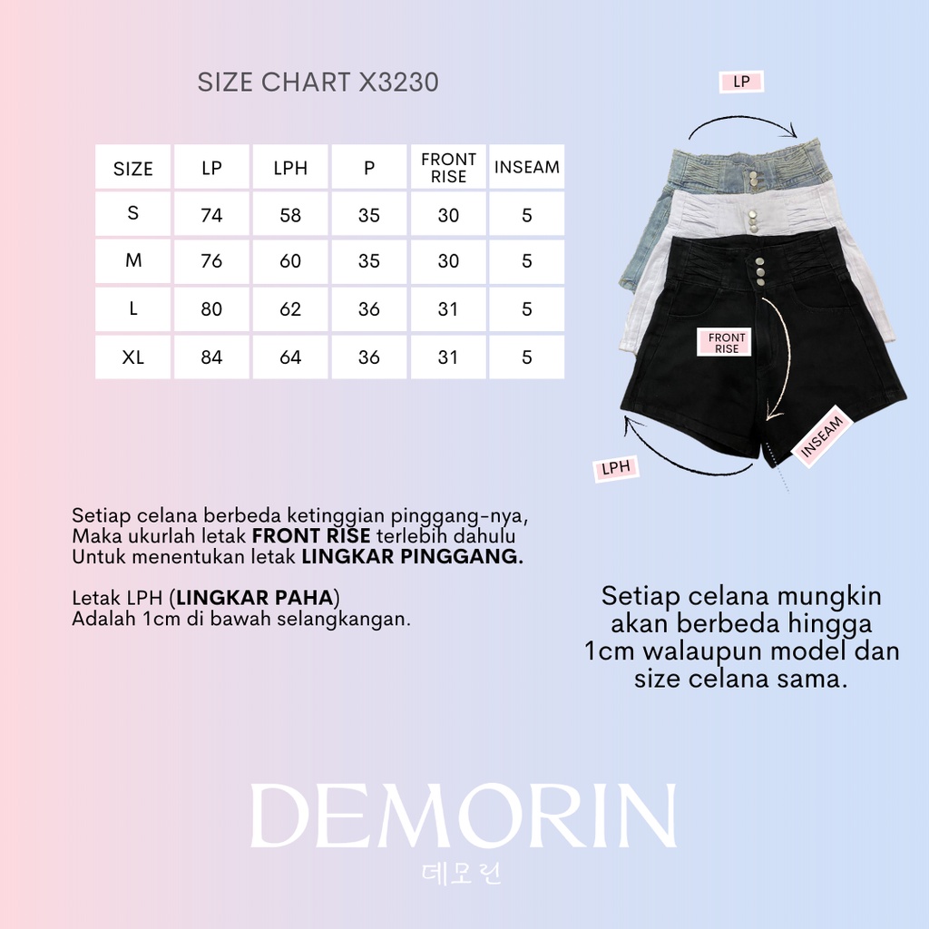 DEMORIN - Short Pants Highwaist Jeans Wanita X3230