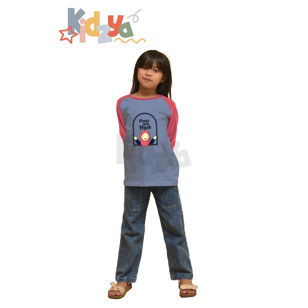 Baju Kaos Raglan Anak Muslim Panjang UNISEX - Happy With Hijab - KIDZYA