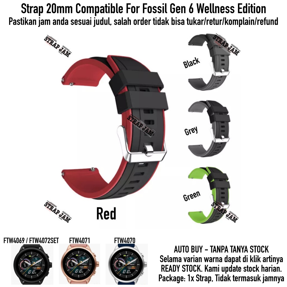 SSR Tali Jam Tangan F0ssil Gen 6 Wellness Edition - Stra 20mm Rubber List Warna Dengan Buckle Silver