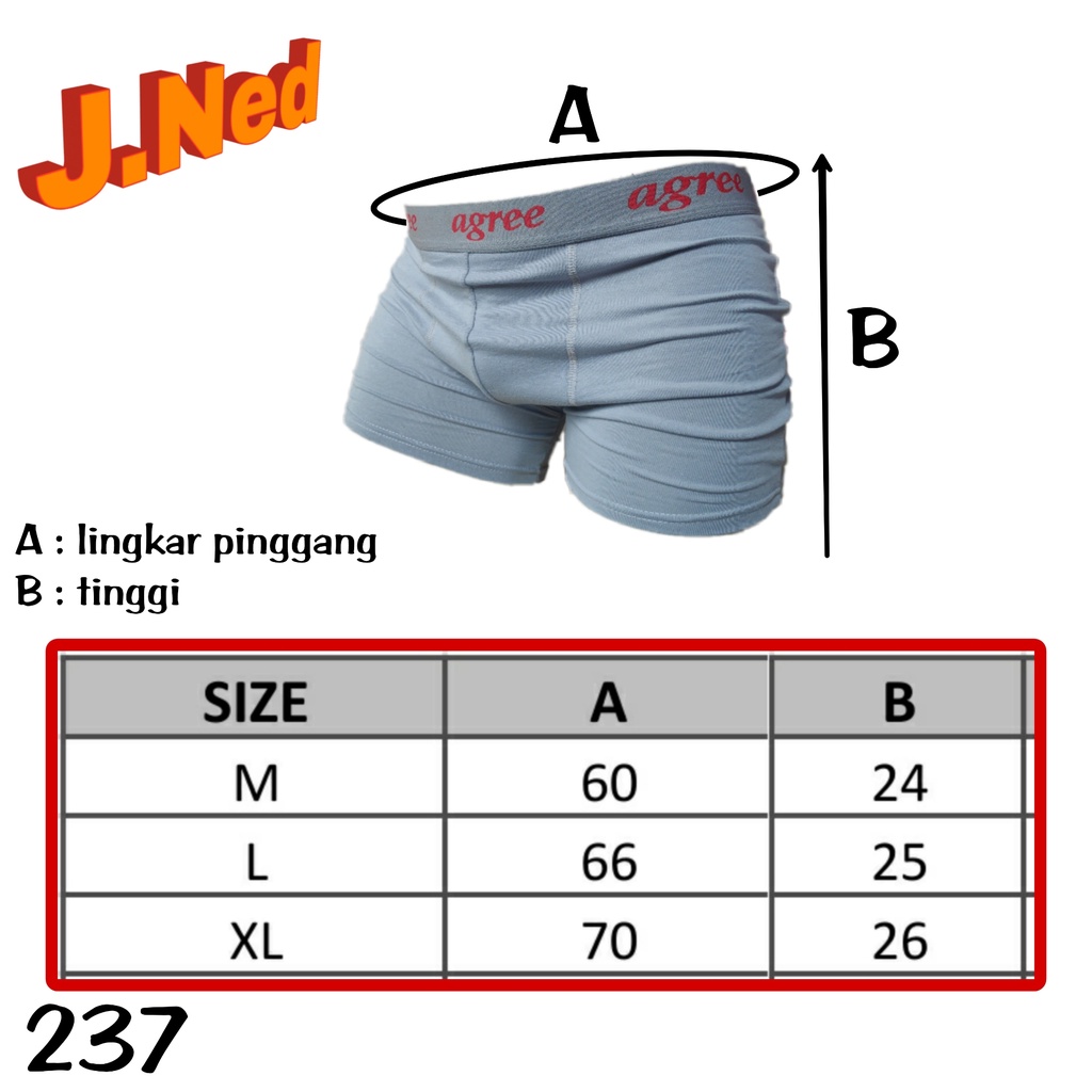 J237T (PER 3PCS) CELANA DALAM BOXER PRIA AGREE SIZE M - XL