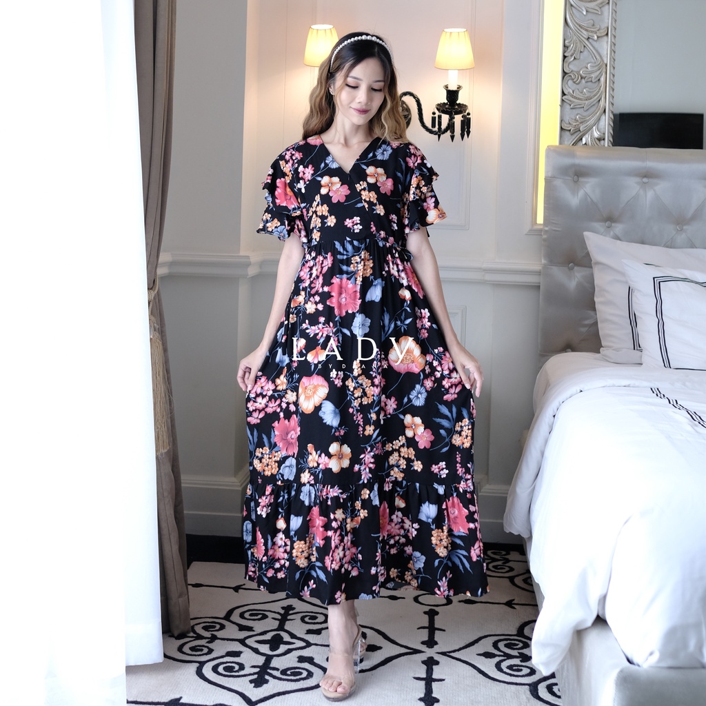 Ladybydiana DEWI FLOWER DRESS Maxi Wanita Ala Korea Bahan Rayon Berkualitas