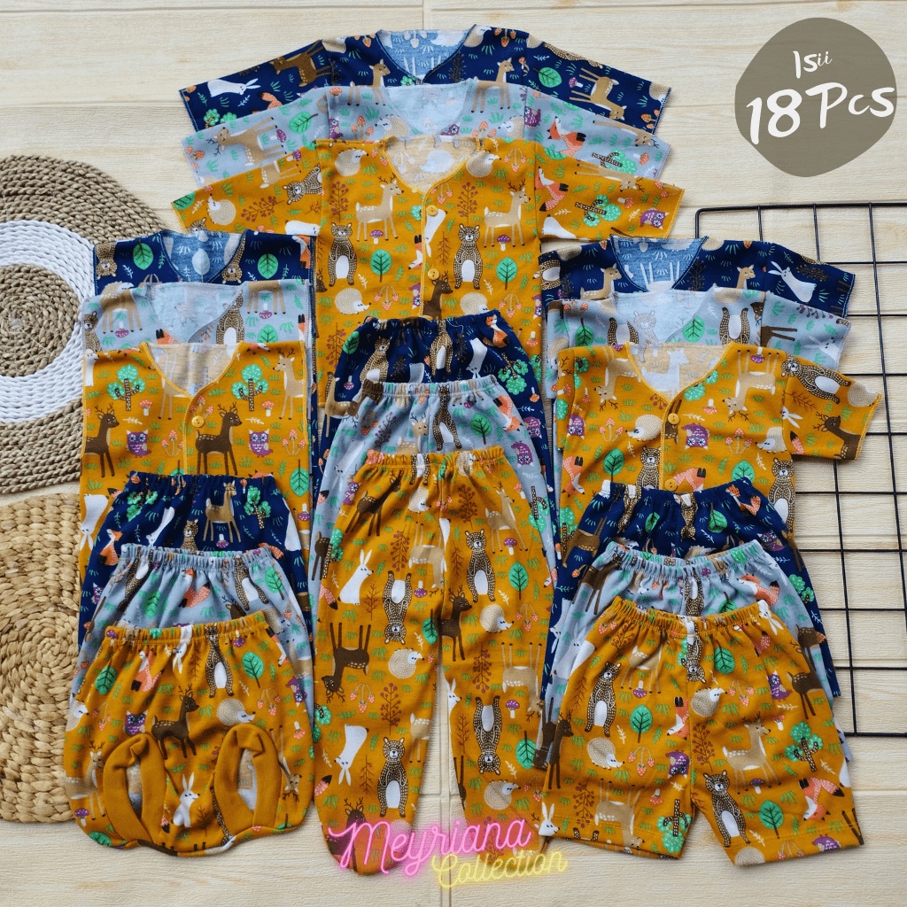 Promo - 18 PCS Baju Bayi Celana Panjang Bayi Baru Lahir Motif Printing Animals Zoo Meyriana Collection