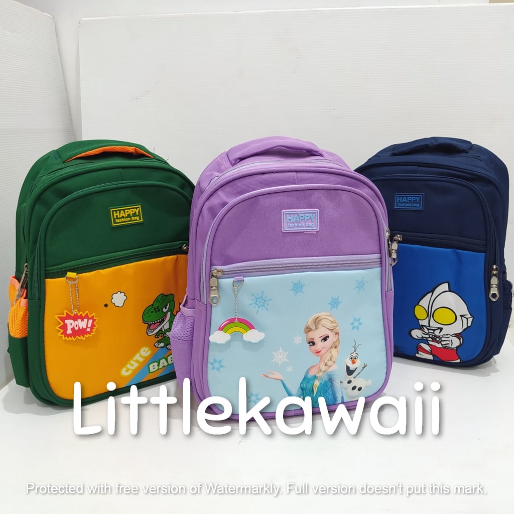 LK/Tas Ransel Anak Sekolah Perempuan Laki Laki  PAUD TK Fashion Frozen Sofia Unicorn Dinosaurus Ultraman Happy Gantungan Import