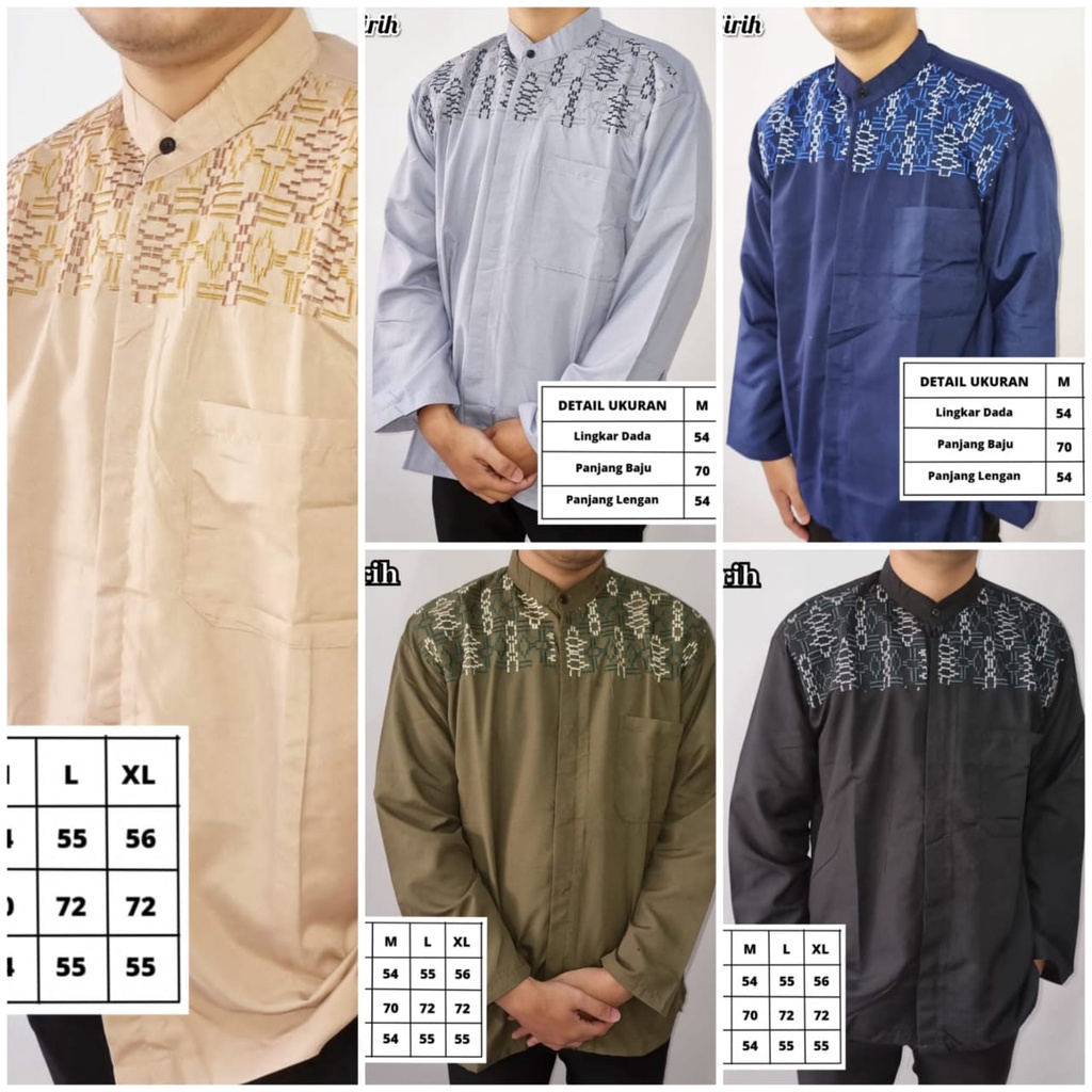 Baju Koko Pria Dewasa Kapur Sirih Lengan Panjang Motif Bordir Bahan Adem