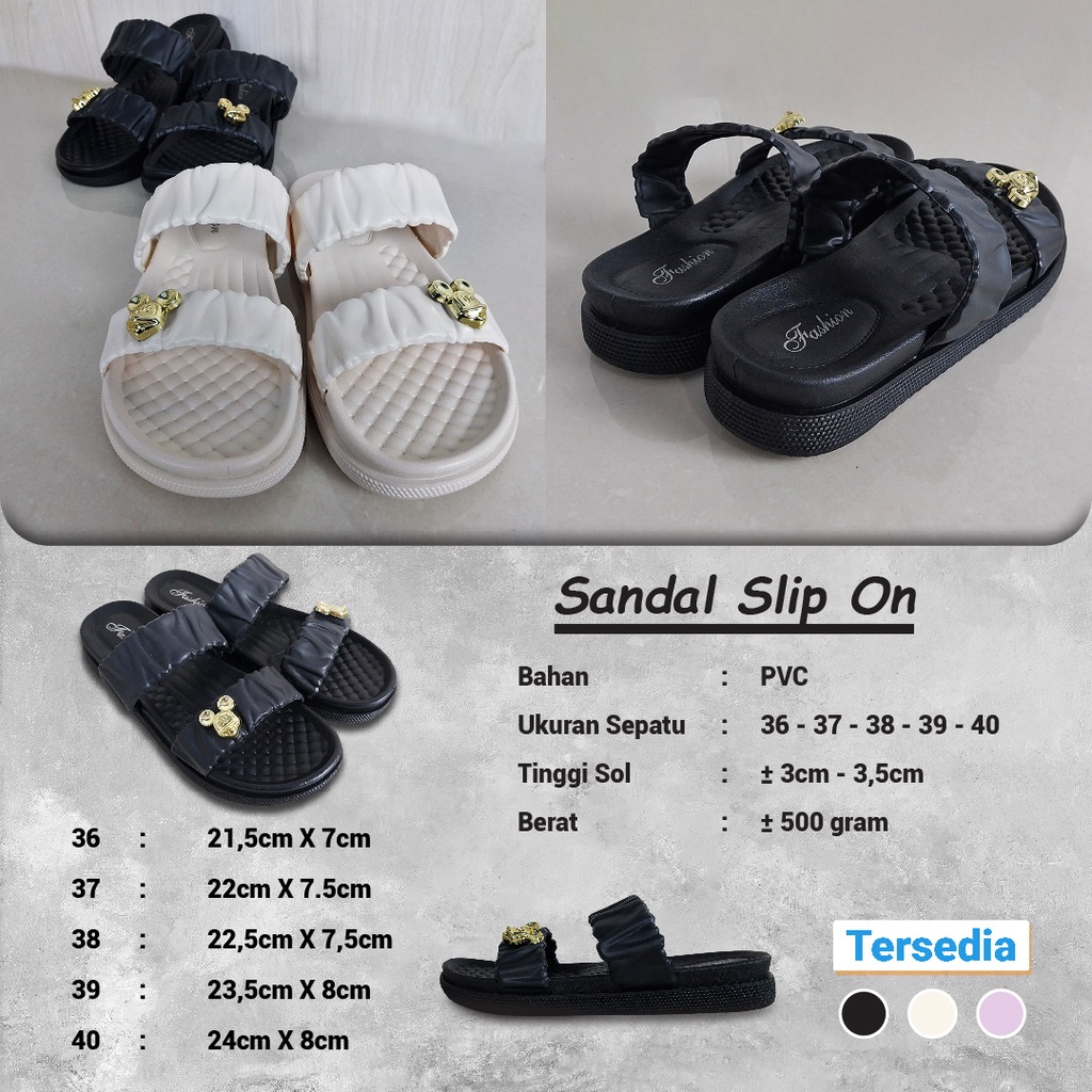 Sandal Slop Flat Sandal Wanita Slip On Fashion Korea Style Cewek Motif Sandal Kasual Nyaman PVC Satu7an SPT-49