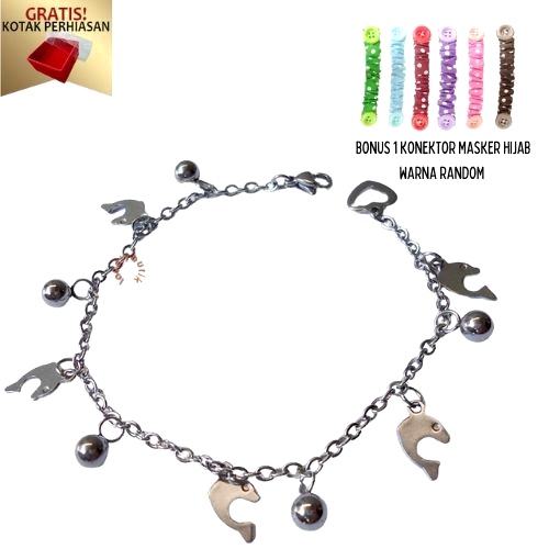 Gelang Tangan Titanium Anti Karat Model D0lphin Terbaru Bonus 1 Konektor Hijab Masker - Lovelybutik