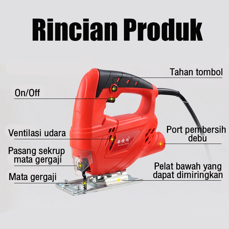 Mesin Gergaji Jigsaw 450W Kekuatan Tinggi Mesin Gergaji Kayu Jig Saw Mesin Potong Kayu Jigsaw Triplek Potong Kayu Electric Jigsaw Mesin Gergaji Ukir Model: reaim-qxj001