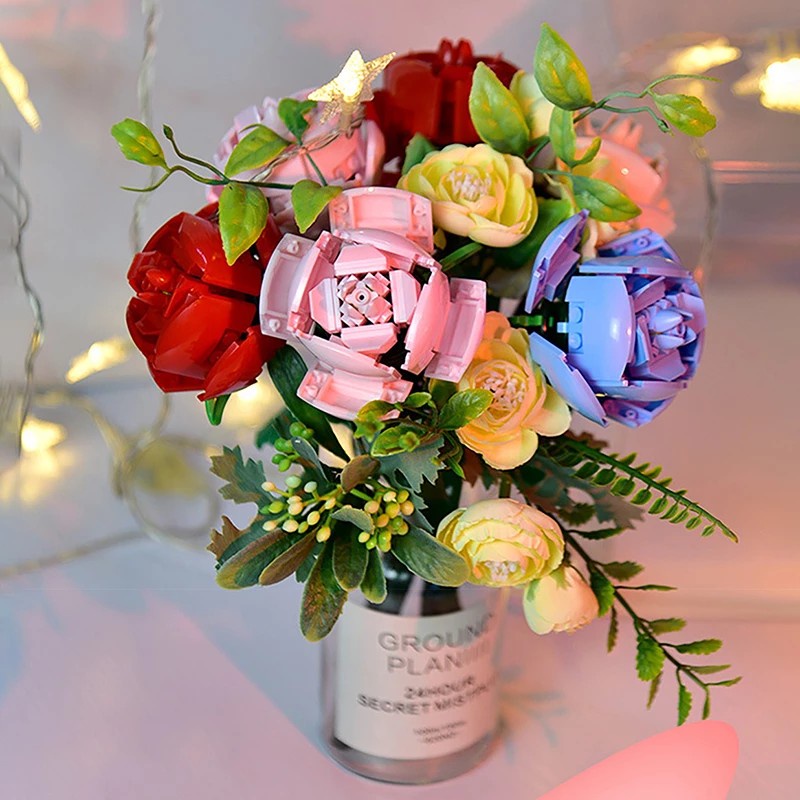 【COD】DIY Lego Bunga Balok Mainan Brick Block Flower Plant Series Building Block Bunga Pajangan Rumah Hadiah Unik / Mawar blok bangunan (kotak)