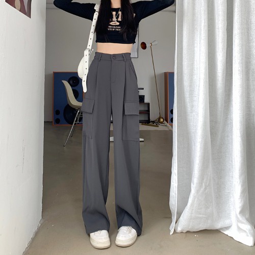 EUNII Korean Style Celana Kulot Hitam Loose Highwaist Kekinian Terbaru Celana Panjang Straight Pants