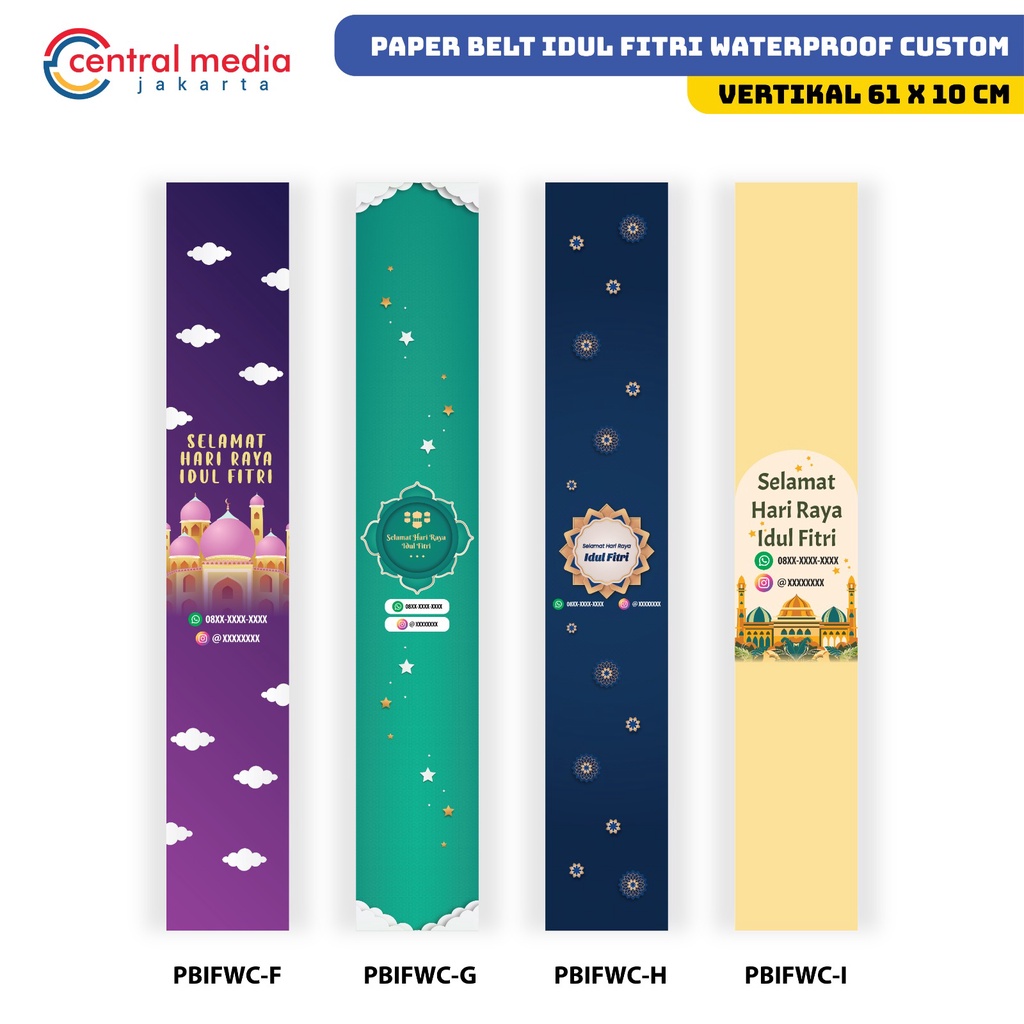 

Paper Belt Idul Fitri Waterproof 61x10 cm Custom Vertikal isi 20 Pcs Sleeve Hampers Lebaran