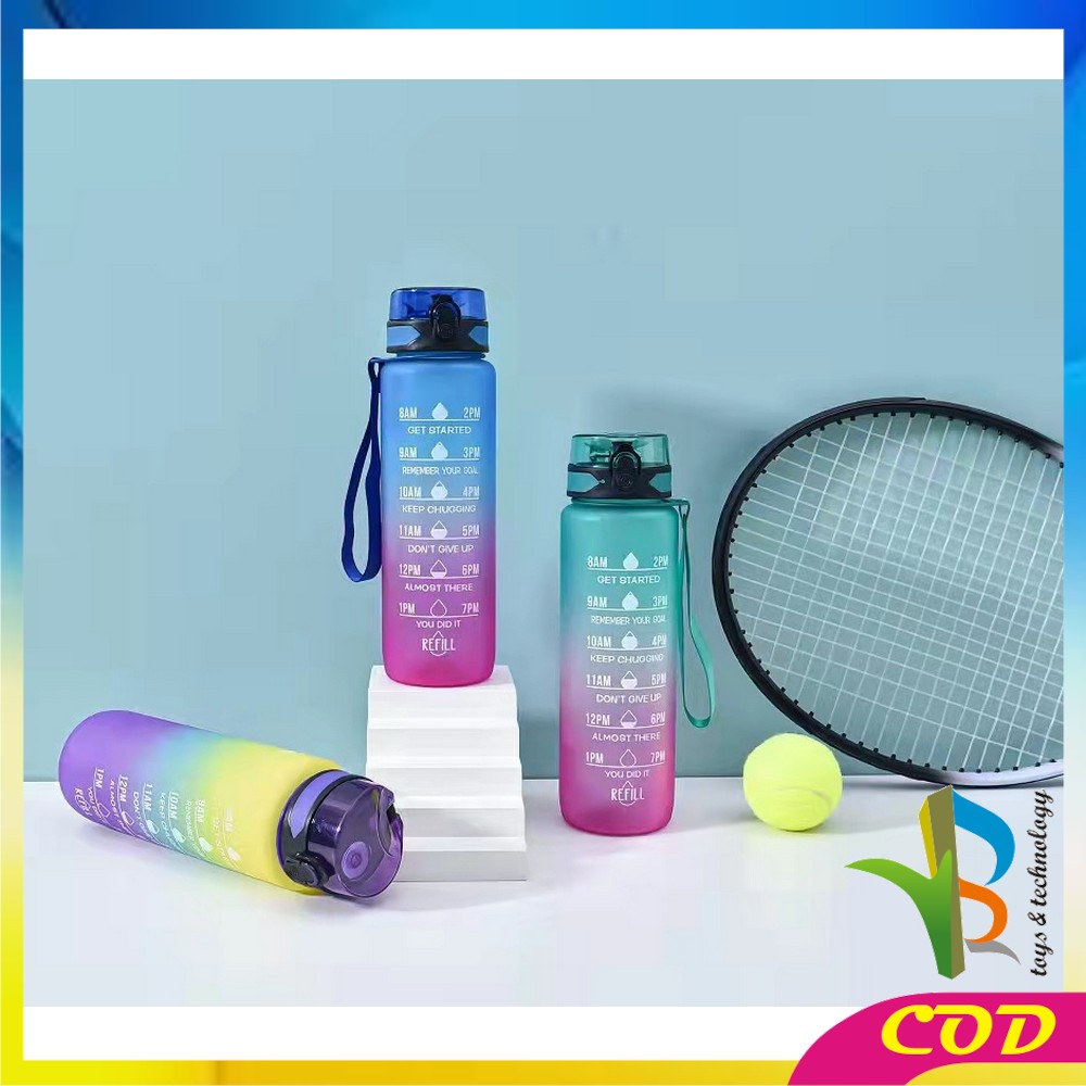 RB-C407 Botol Minum 1 Liter Gradasi Tumbler Olahraga Sport Unik Botol Motivasi Thumbler Penanda Waktu BPA FREE