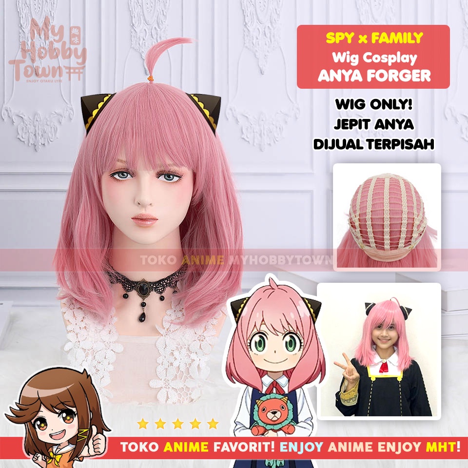 Wig Cosplay Anime Spy X Family : Anya Forger Pink - Rambut Palsu