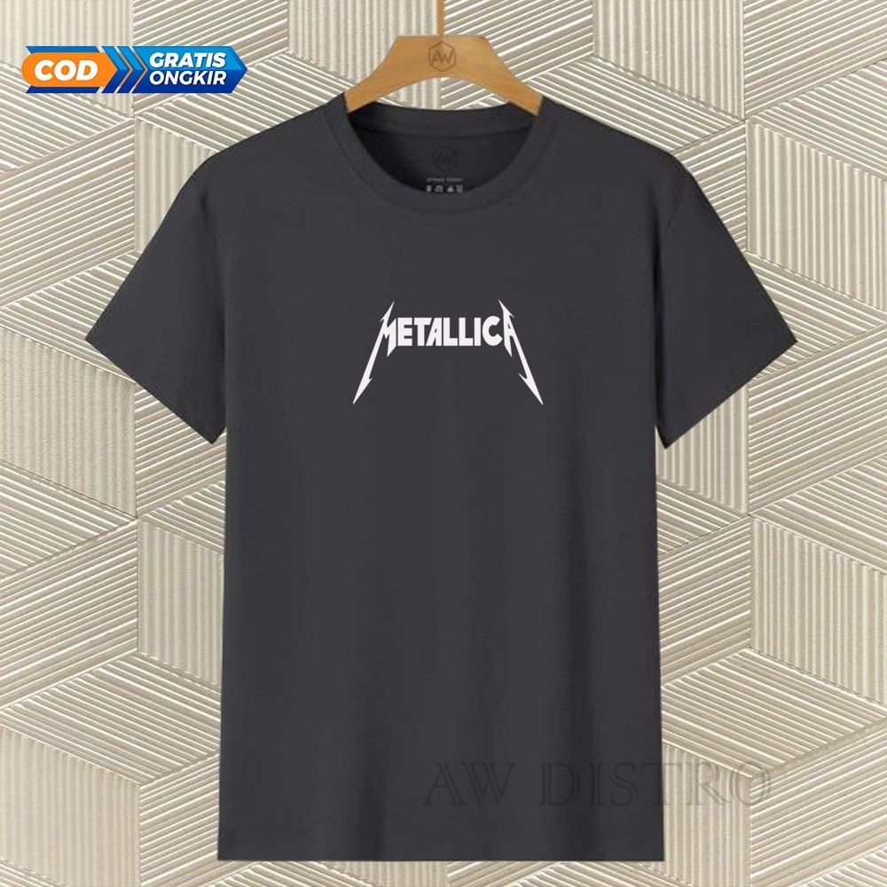 COD Baju Kaos Distro METALIC Teks Putih Premium Quality Lengan Pendek