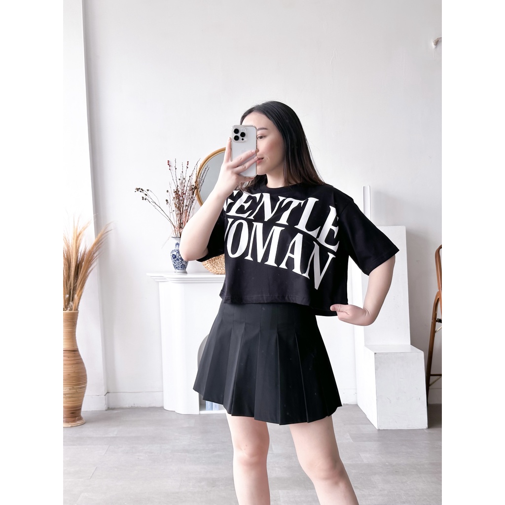 INFINITEE Kaos Croptop Oversized Wanita Lengan Pendek Bahan Katun