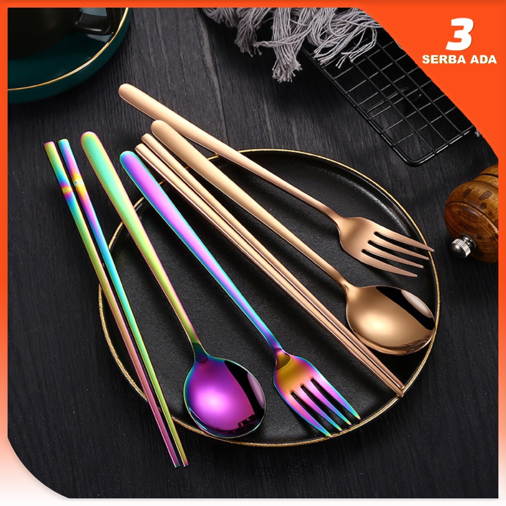 Alat Makan Set Korea Stainless Steel / Sendok Garpu Sumpit Korea / Sendok Set Stainless Tebal / Sendok Set Korea / Sendok Set Gold / Sendok Makan / Garpu Makan / Sumpit Stainless