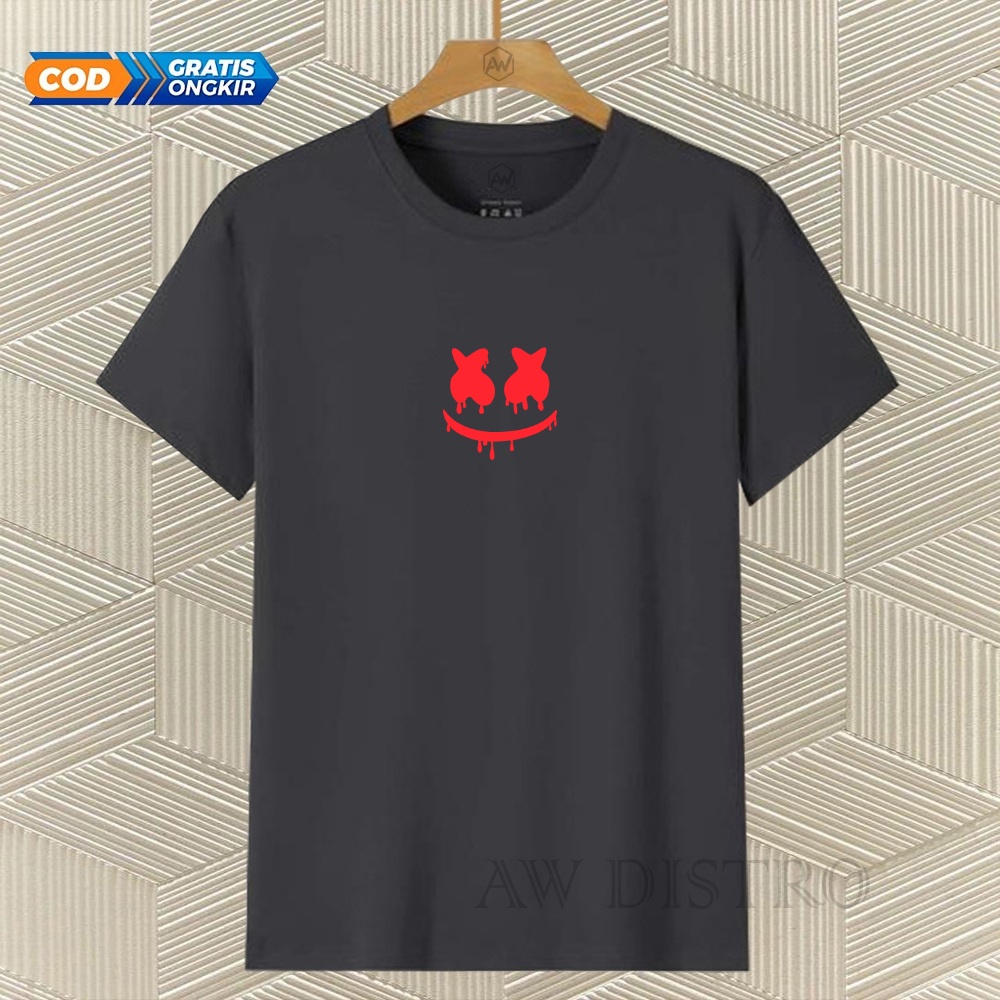 COD Baju Kaos Distro Marsmel Text Merah Premium Quality Lengan Pendek