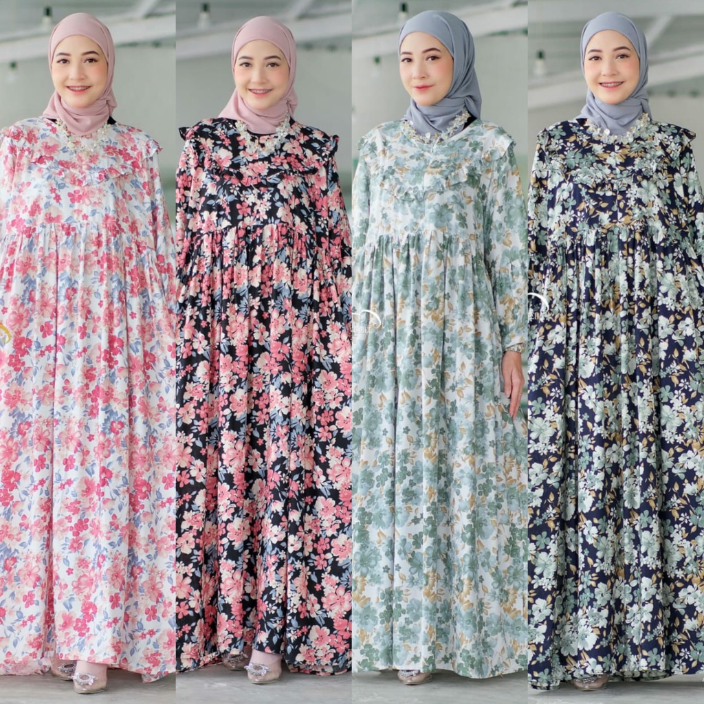 Ghaffa The Label Gumi Dress / Maxi Dress Wanita Muslim Jumbo Rayon Viscose Premium Motif Bunga Bunga