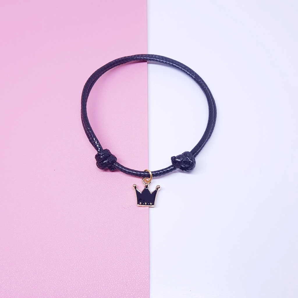Gelang Couple Aesthetic Korea Pasangan Bestie Pacar Persahabatan Tali Korea Hitam Simple Lucu Murah Liontin Mahkota