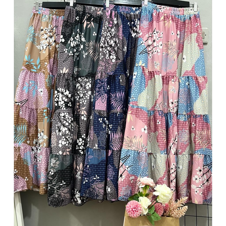 Cherry _ rok beraksen 4 susun motif bunga sakura | rok panjang wanita