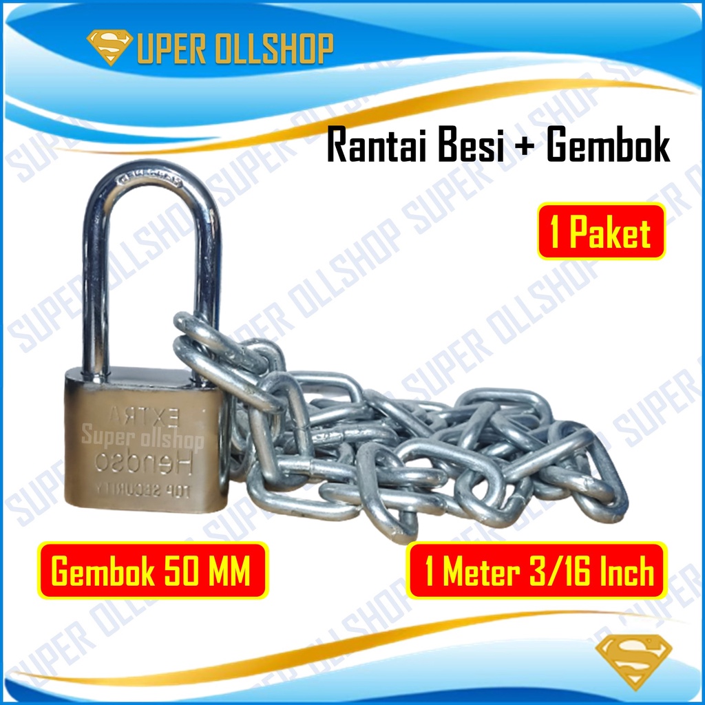 Rantai Kapal 3/16 Inch 1 Meter Rante Besi Gembok 50 Mm Pagar Pintu Rumah / Rantai Besi / Kapal Galvanized 5 Mm 3/16 inch Panjang 1 Meter