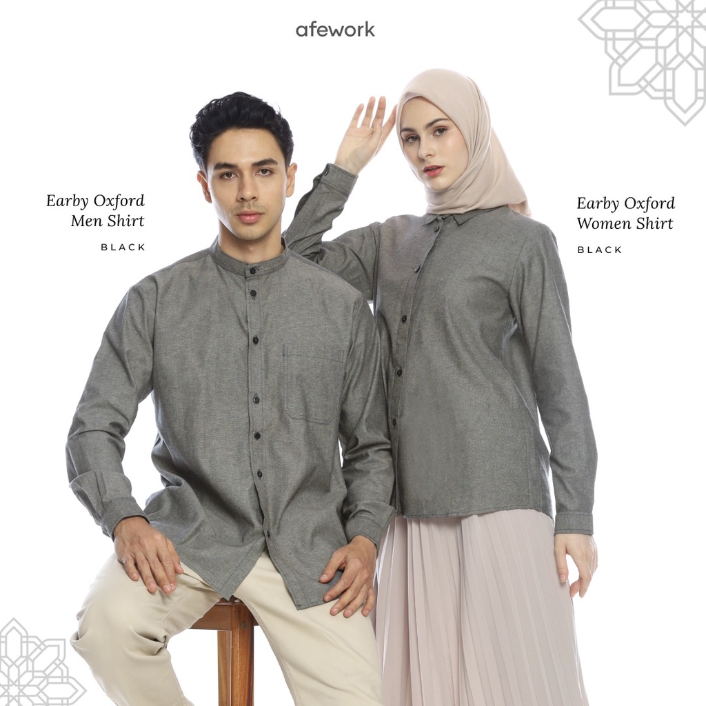 Couple Pasangan Kemeja Kekinian Polos Hitam 2023 Suami Istri Afework Earby Oxford