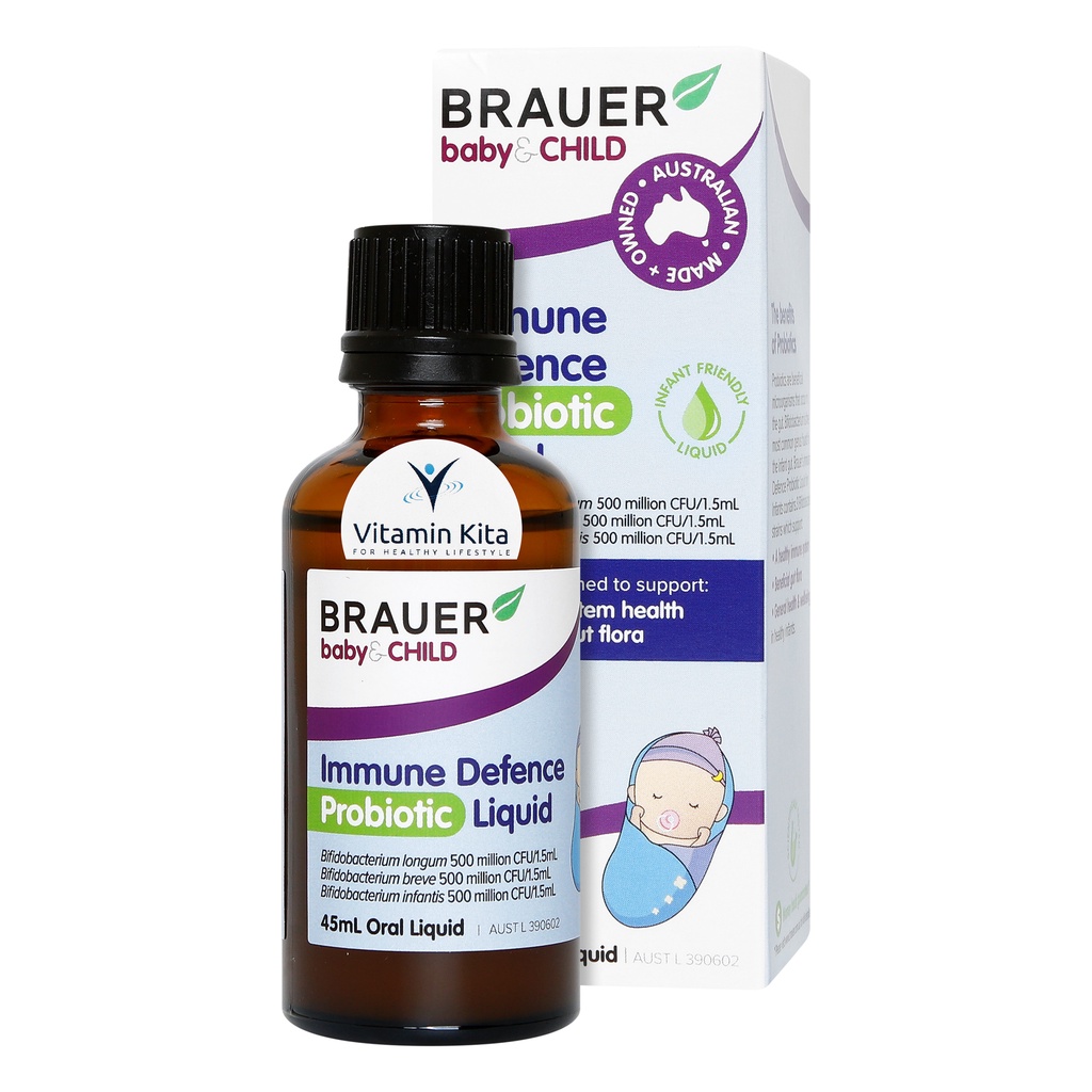 Brauer Baby And Child Immune Defence Probiotic Liquid - 45 ml | menjaga kekebalan tubuh, flora usus yang bermanfaat, mendukung kesehatan dan pertumbuhan bayi