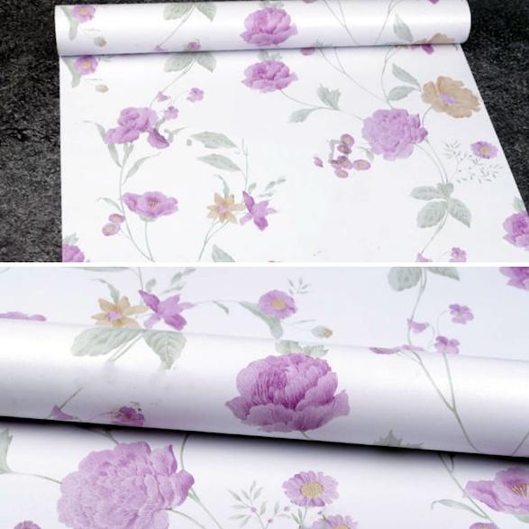 Wallpaper Sticker Dinding putih bunga ungu coklat