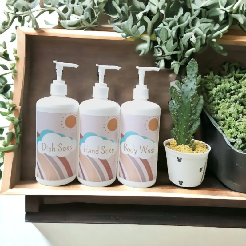 Botol pump 500ml aesthetic free label sticker anti air 500 ml amber dark coklat refillable minimalist home decor bathroom sabun mandi cuci tangan body wash isi ulang kosong bottle