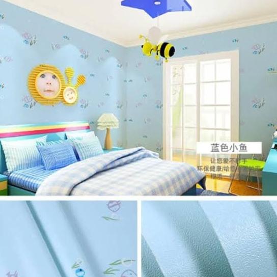 Wallpaper Sticker Dinding warna biru muda nuansa laut