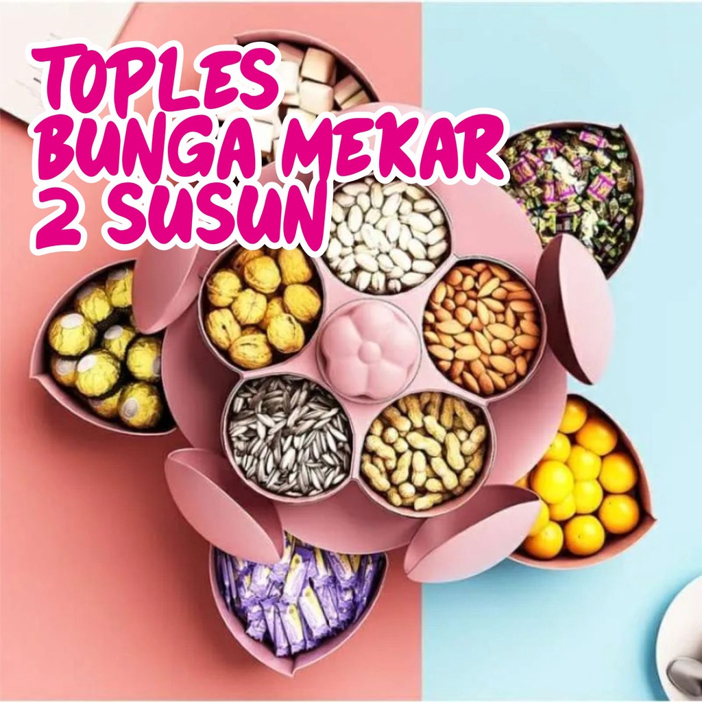 Toples kue lebaran set cantik Toples Bunga Mekar Putar 2 Susun