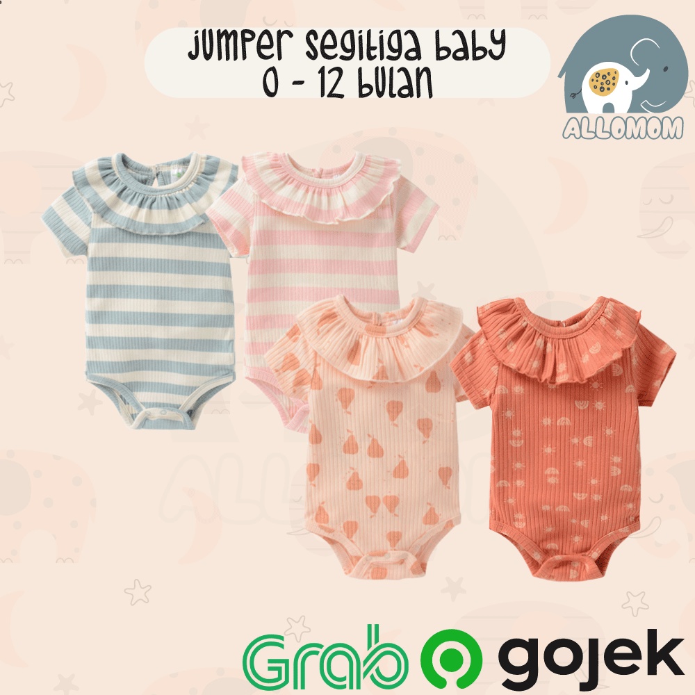 Jumper Ruffle Bayi / Baju Baby Girl Motif Polos Material Katun Import / Romper Segitiga Kancing Bawah