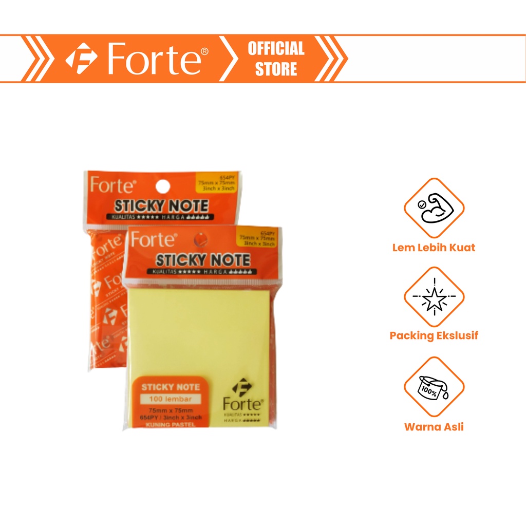 

[Forte] Sticky Note Memo Tempel 654/75x75mm 100lbr - Kuning Pastel