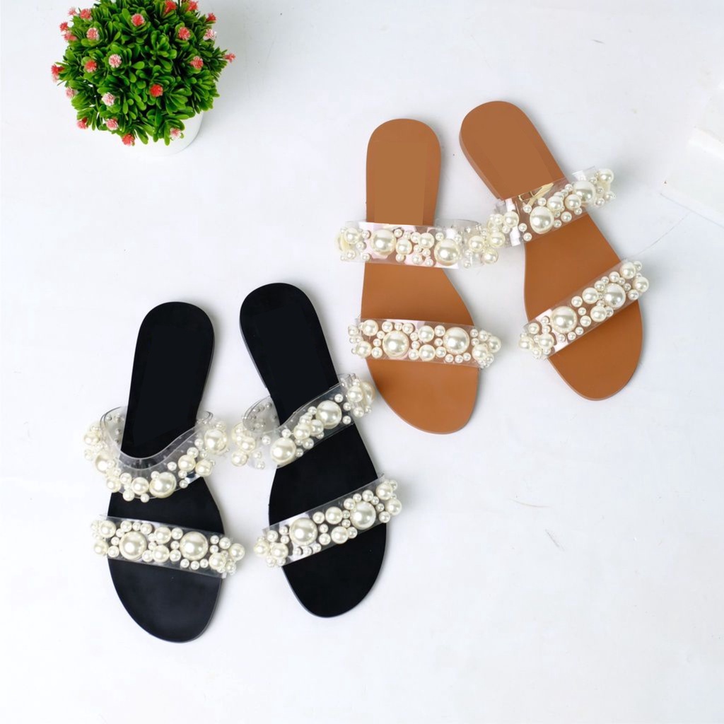 SANDAL WANITA FLAT ZS216 VINYL PEARL BEAD PREMIUM IMPORT