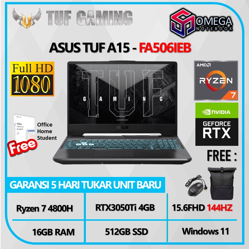 ASUS TUF Gaming A15 FA506IEB R7R5B6TO11 Ryzen 7 4800H 16GB 512SSD RTX3050Ti 4GB W11+OHS 15.6FHD IPS 144HZ