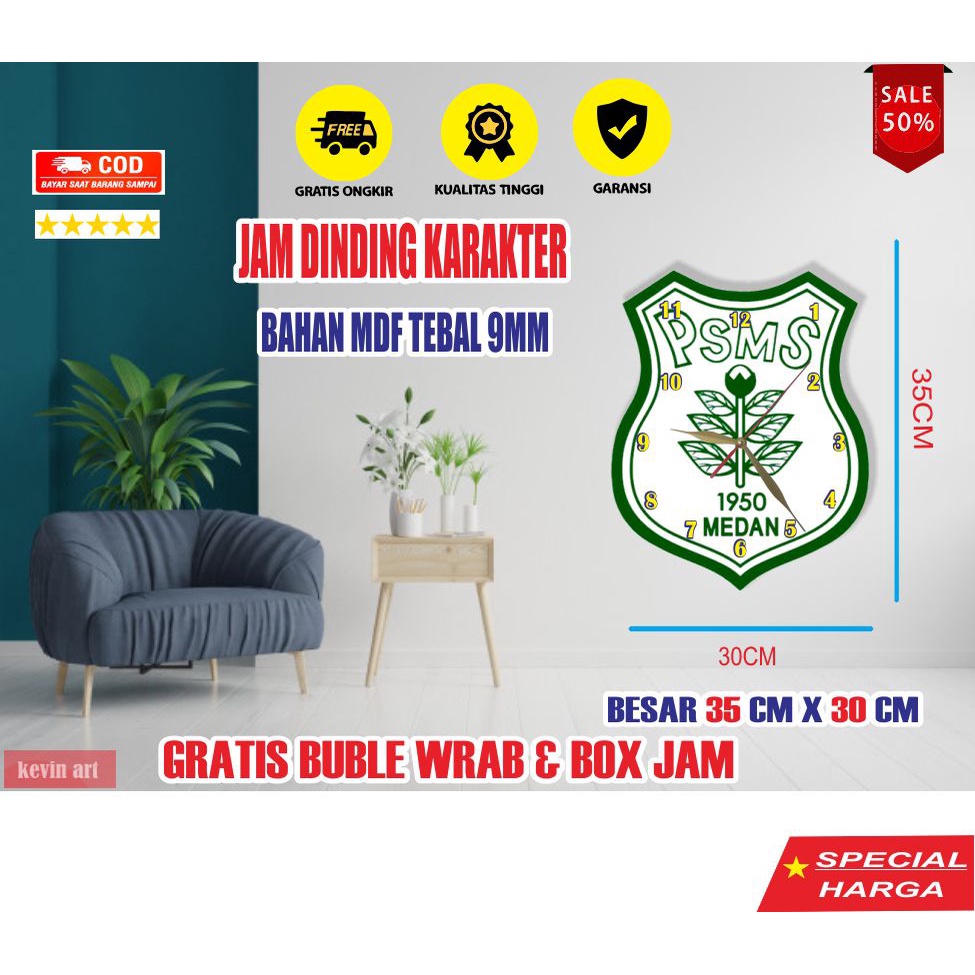 Jam Dinding Tempel Tembok Jumbo Logo PSMS Medan Unik Terbaru