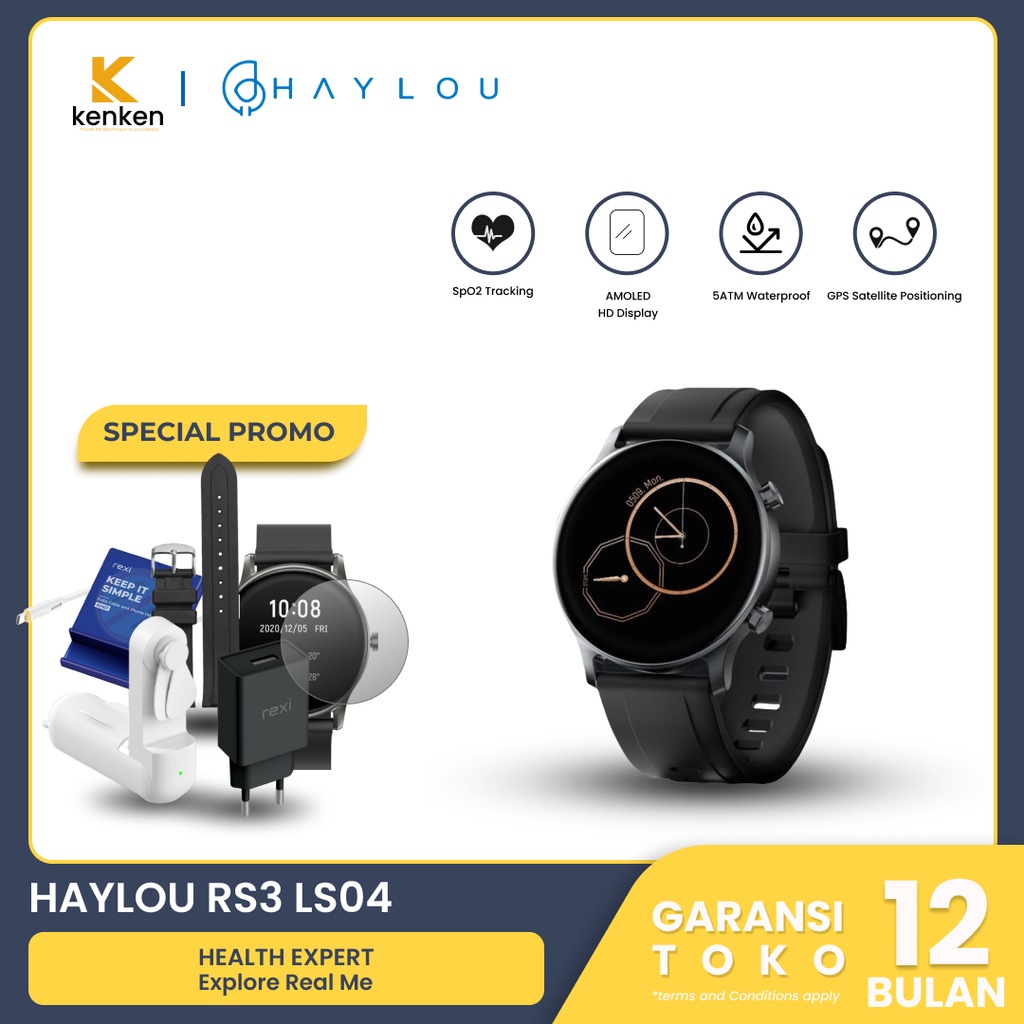 Haylou RS3 LS04 Smartwatch Amoled Display GPS SpO2 5 ATM Original