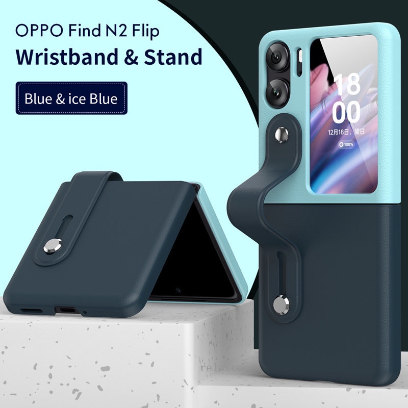 Hard Case Oppo Find N2 Flip Silikon Macaron Candy With Wristband and Stand Pegangan Tangan Elegan dengan 2 warna kontras