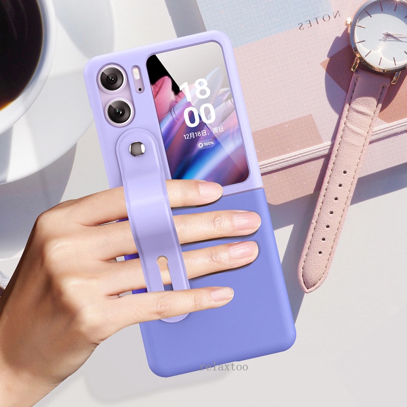 Hard Case Oppo Find N2 Flip Silikon Macaron Candy With Wristband and Stand Pegangan Tangan Elegan dengan 2 warna kontras