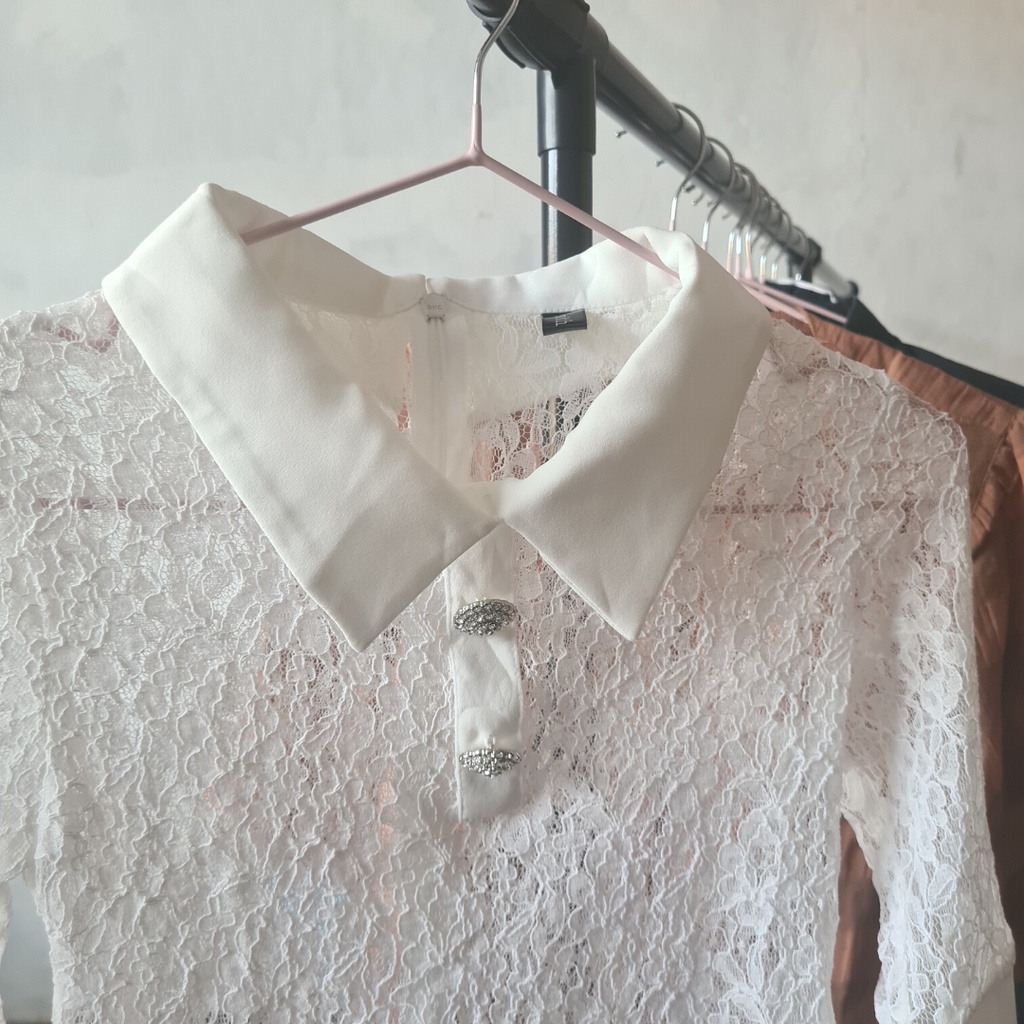 BLOUSE WANITA ATASAN BROKAT WANITA BAJU PUTIH MURAH BAJU PESTA