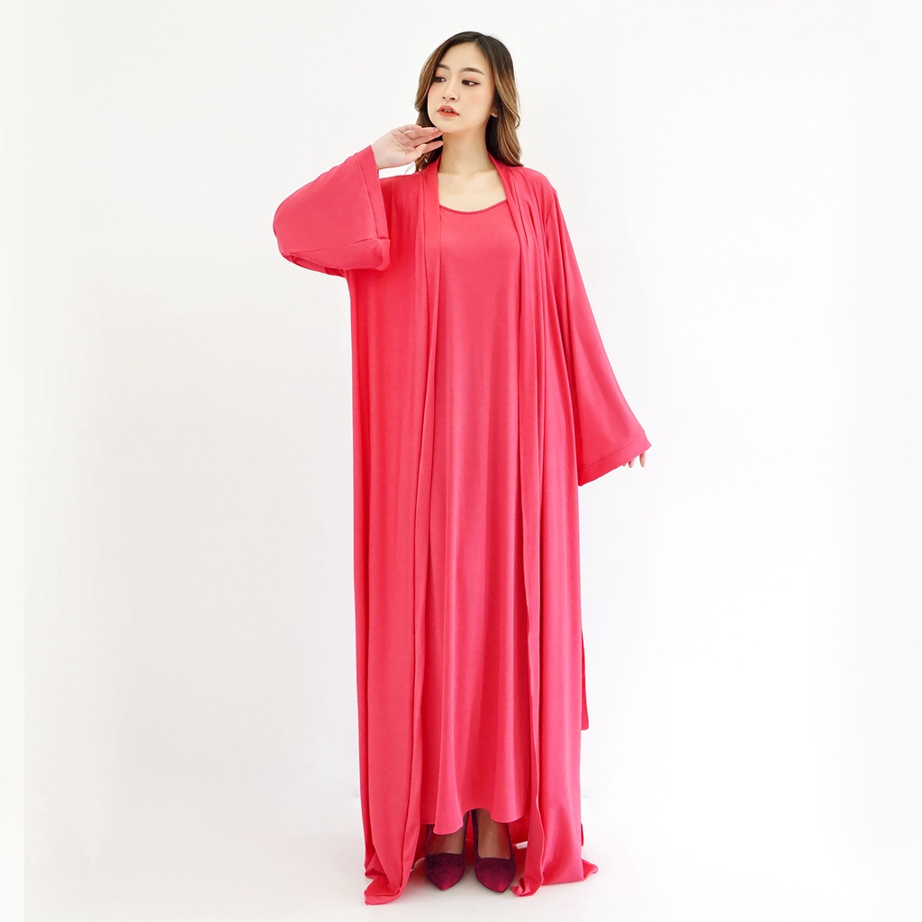 FOLVA Kimono Panjang Set inner long dress Baju Tidur Spandex 1723PSET