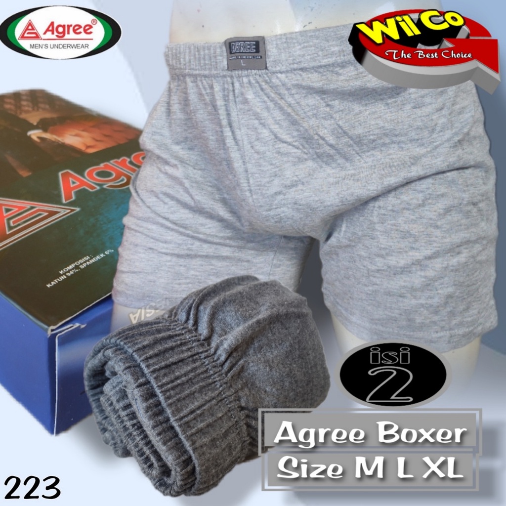 K223D - (DIJUAL PER 1 BOX ISI 2 Pcs) CELANA DALAM BOXER KOLOR PRIA AGREE SIZE M - XL