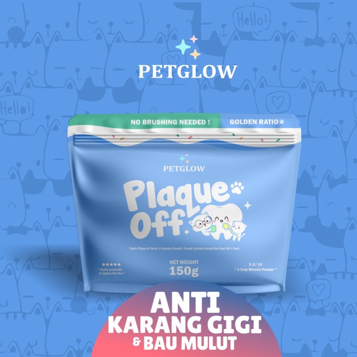 Plaque Off by Petglow Penghilang Bau Mulut dan Bau Poop Kucing 150gr Odor Remover Vitamin Kucing Powder Nafashop168